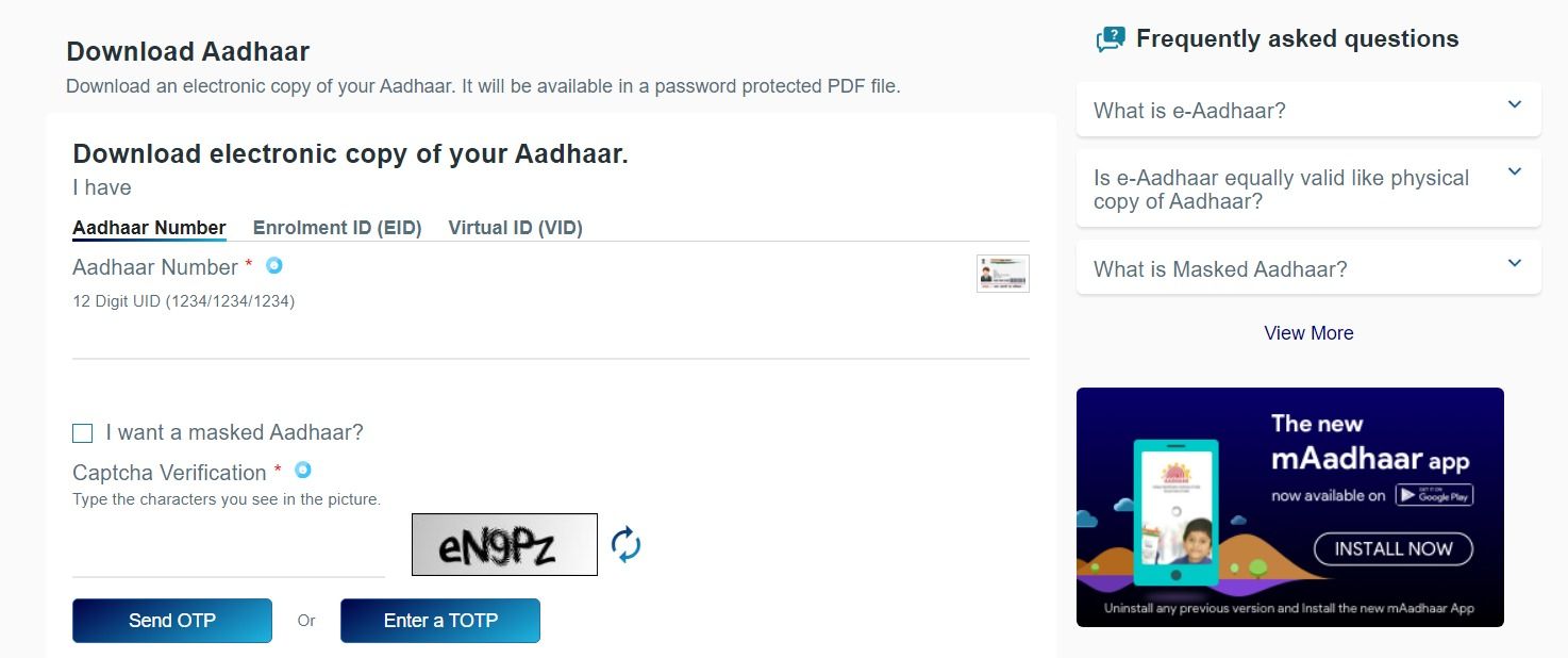 Aadhaar download UIDAI
