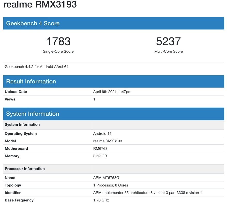 realme rmx3193 model name