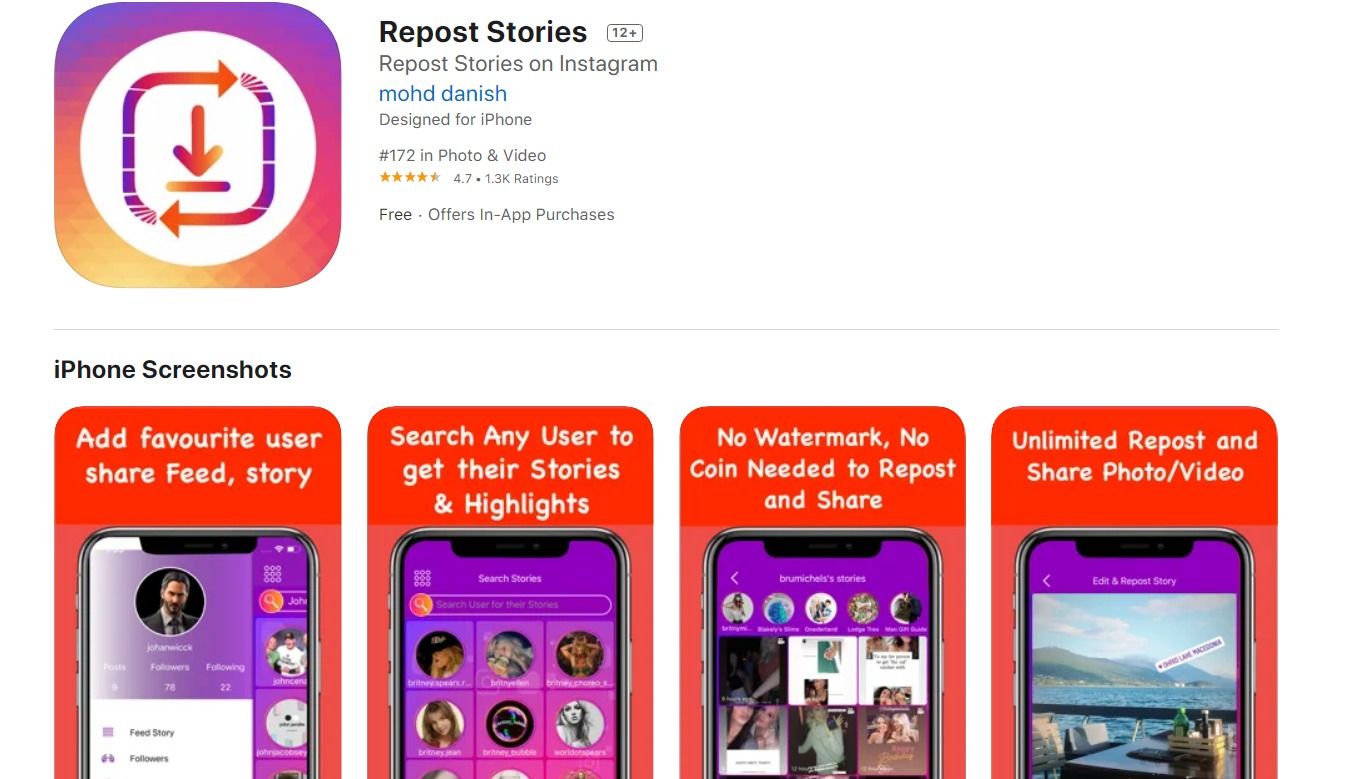 Приложение Repost Stories для iOS