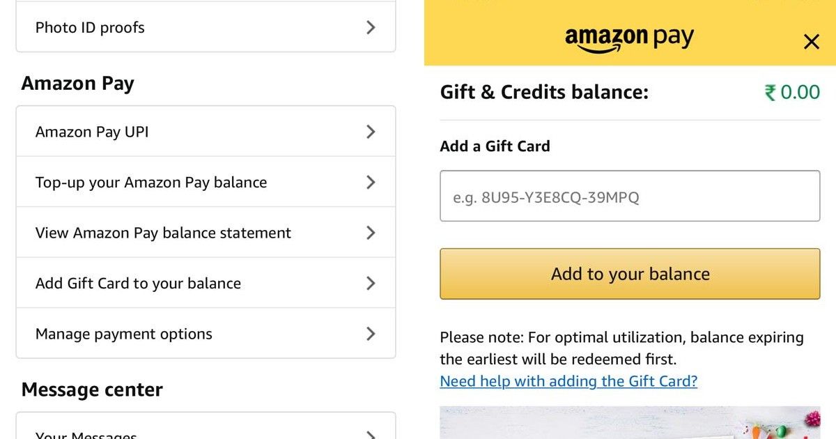 add amazon gift card balance to paypal