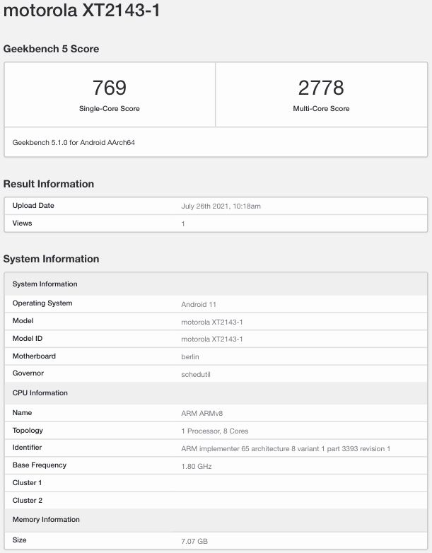 motorola edge 20 pro geekbench