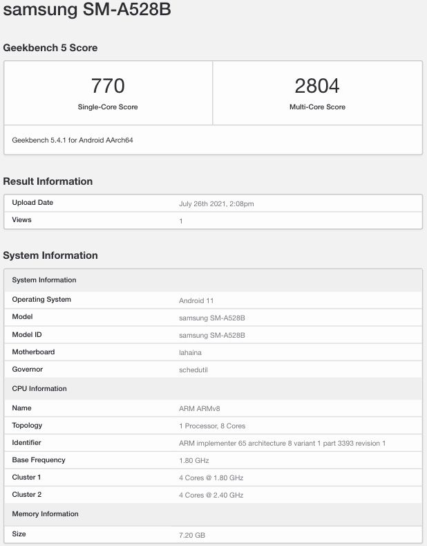 a52s 5g geekbench 5