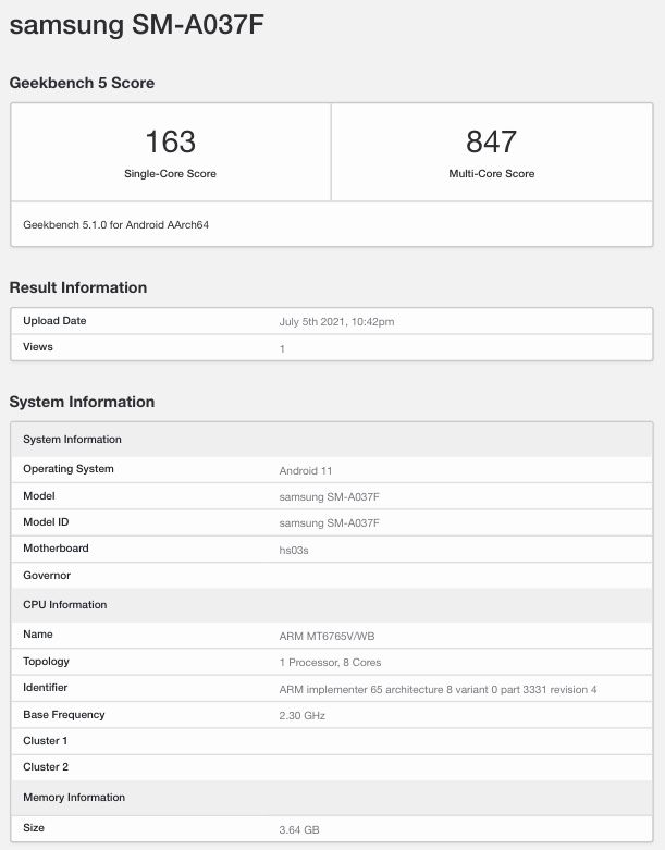 samsung a03 geekbench