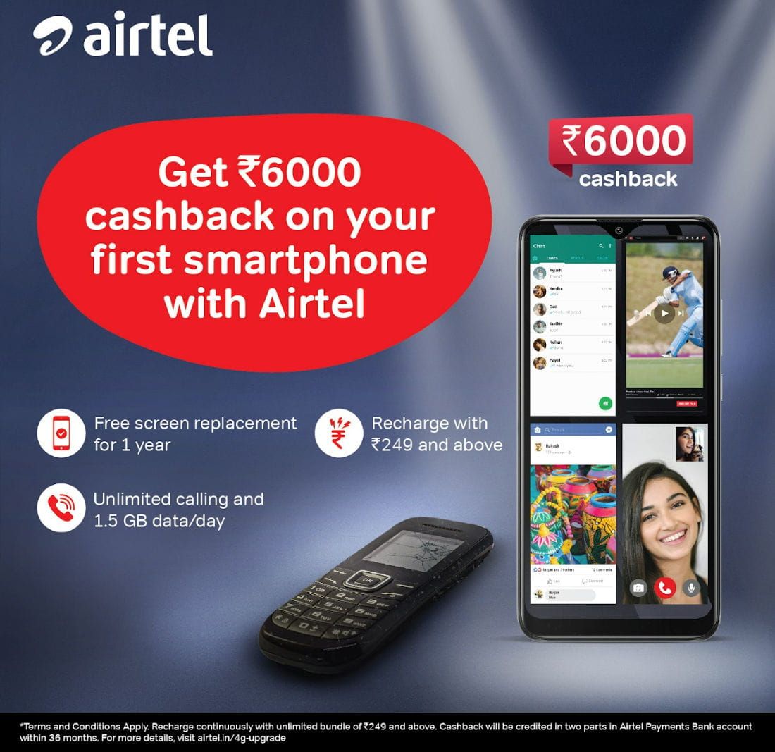 Airtel offers Rs 6000 cashback on purchase of a new smartphone