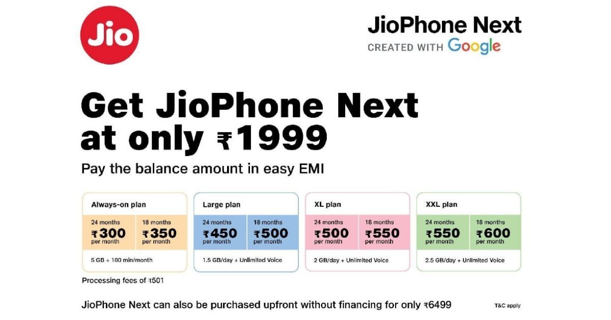 jio phone next price plan