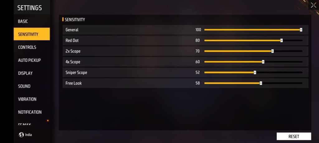 best sensitivity settings for free fire max