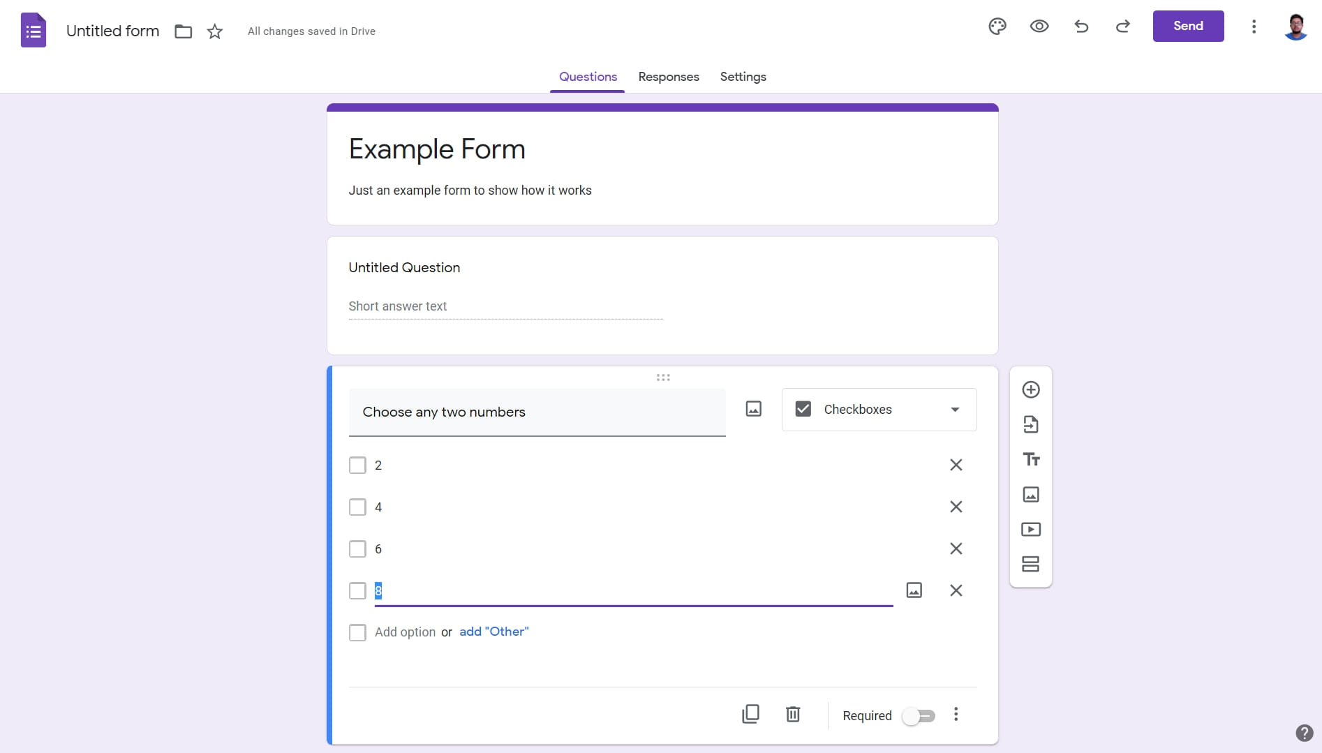 Screenshot of a sample form