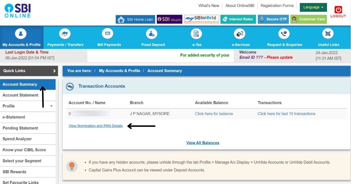 how to find my sbi cif number online