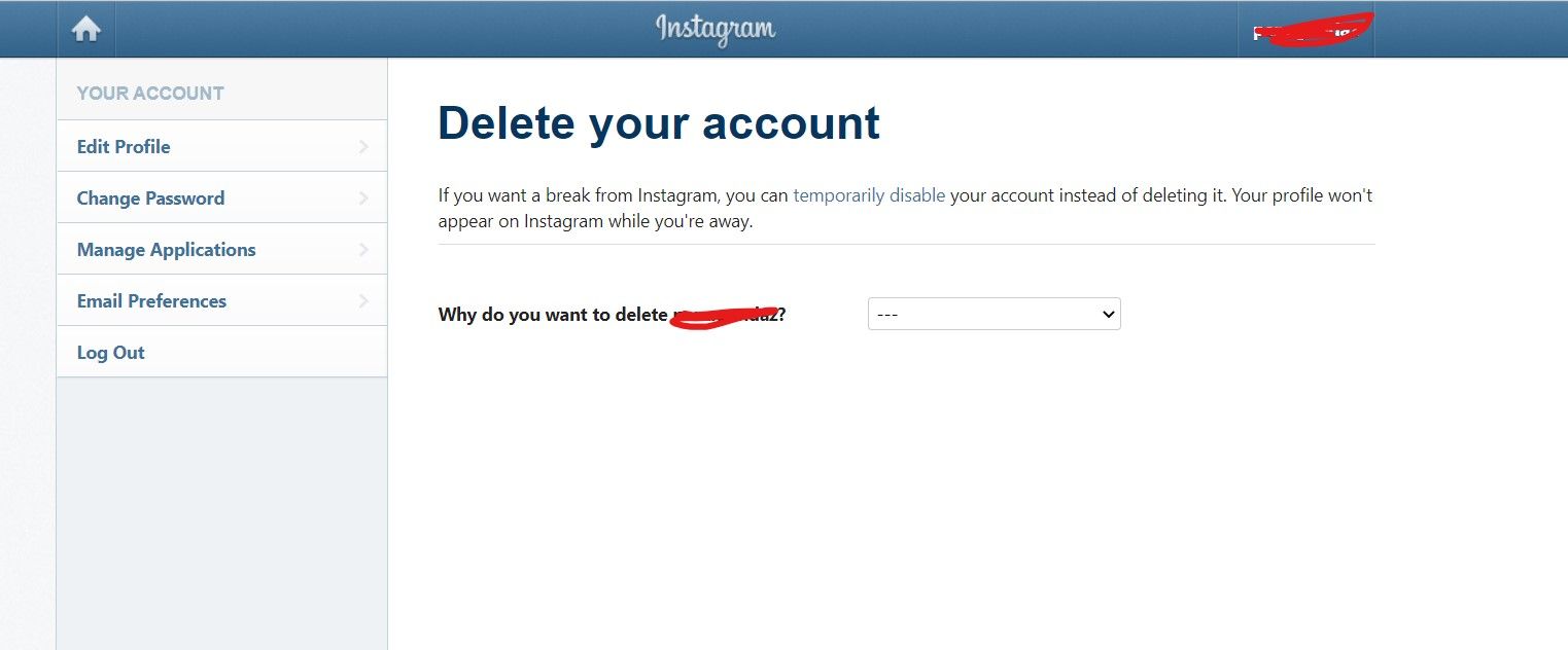 delete account insta