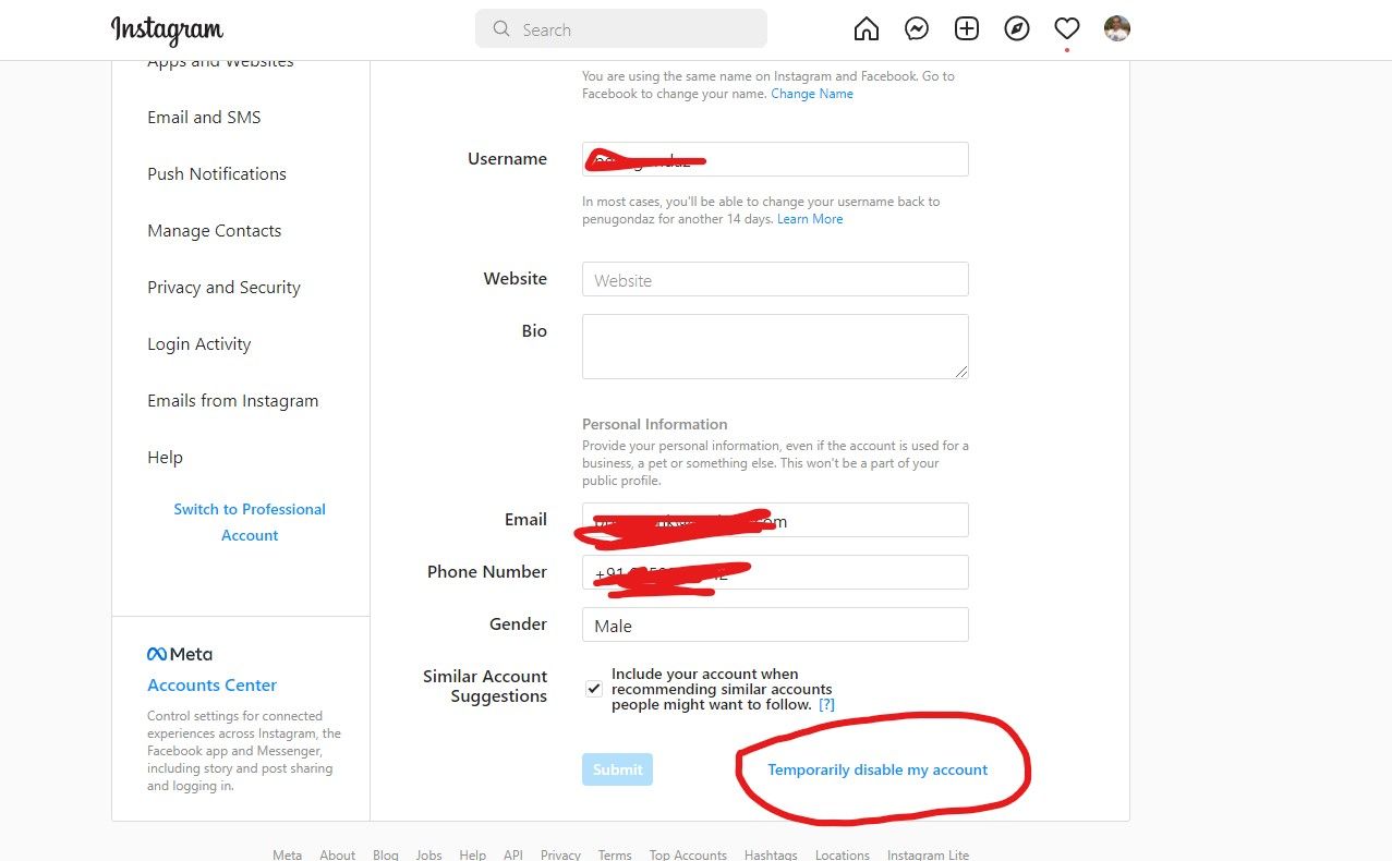 does temporarily disabling instagram delete account
