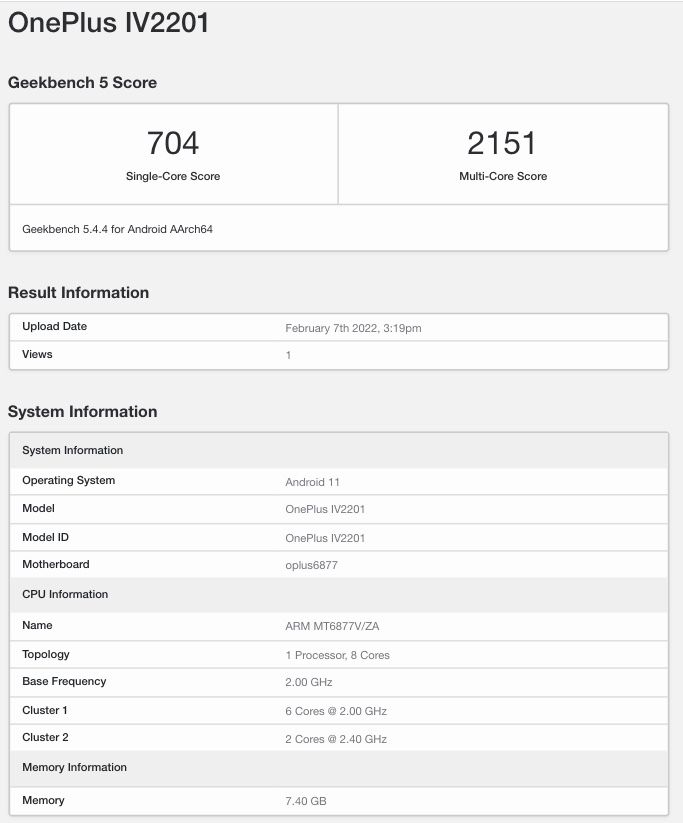 oneplus nord ce 2 geekbench