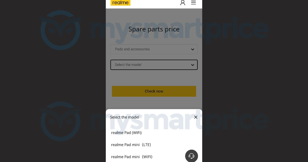 Realme Pad Mini mentioned in spare parts page 