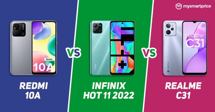 Redmi 10A vs Infinix Hot 11 2022 vs Realme C31