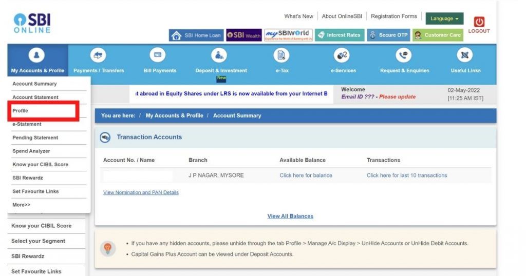 Sbi Profile Password Sample