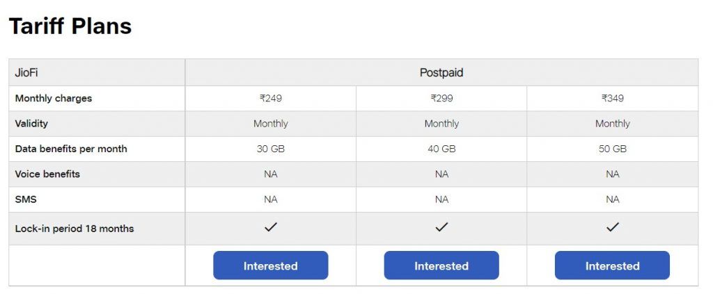 JioFi postpaid plans