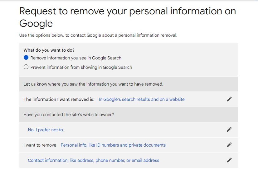 remove personal info from google search results