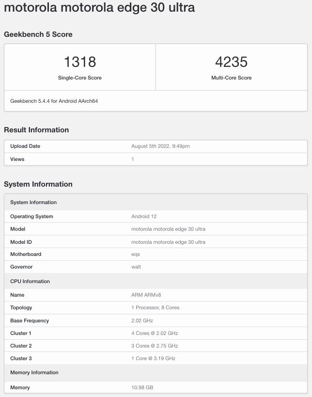 moto edge 30 ultra geekbench