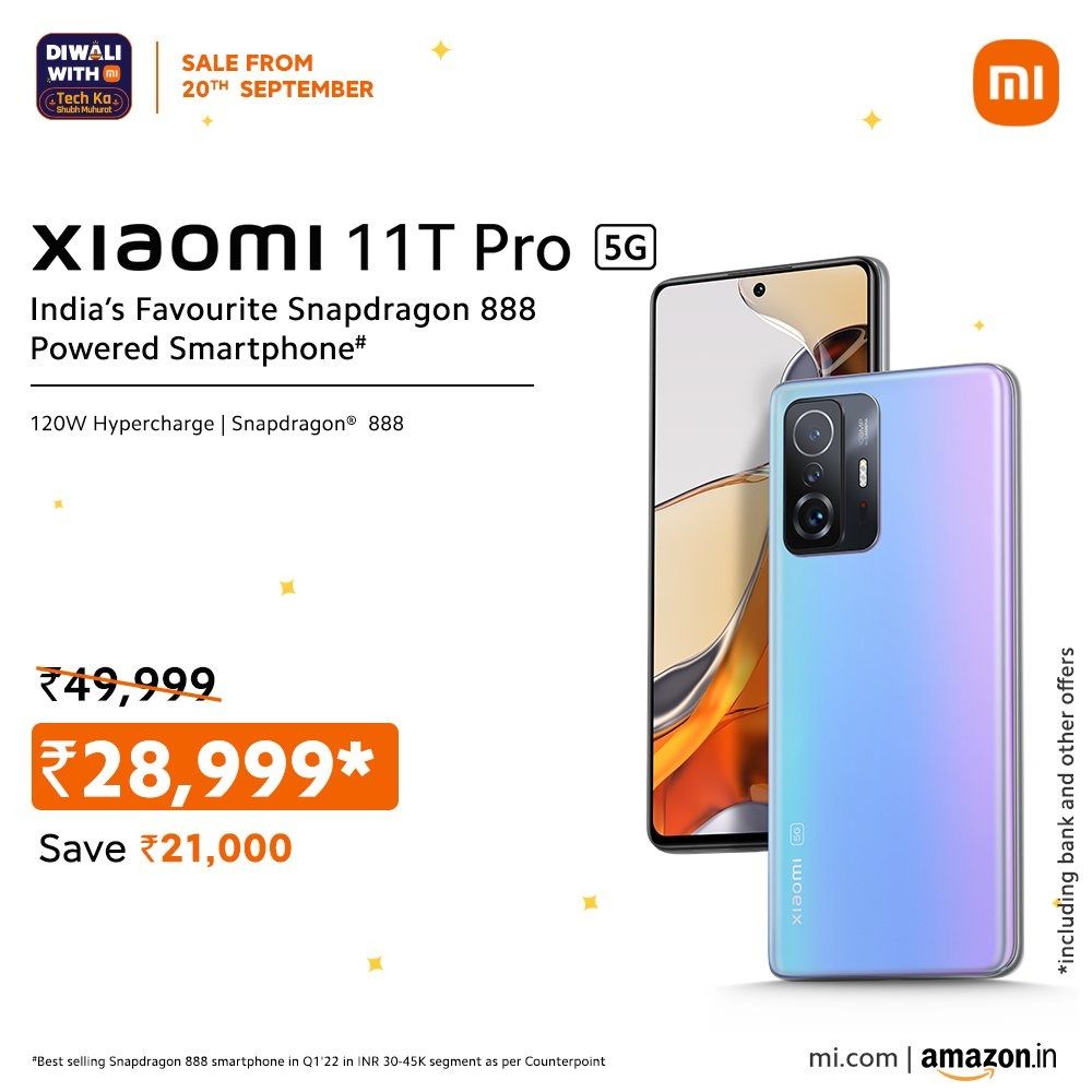 Xiaomi 11T Pro 5G Can be Availabled for As Low As Rs. 28,999 During Early  Diwali Deals