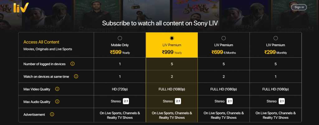 ¿Qué es gratis en Sony Liv?