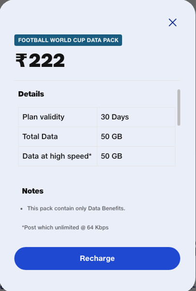 Jio Rs 22 Data Pack